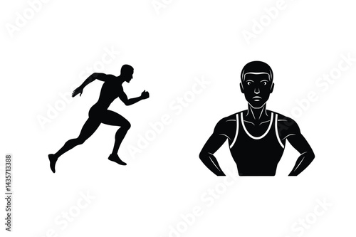 Vector Silhouette Of Runner And Athlete Standing With Confidence On White Background