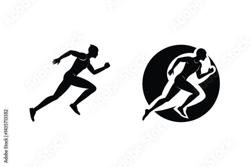 Silhouette Of Male Runner In Motion With And Without Circular Shape