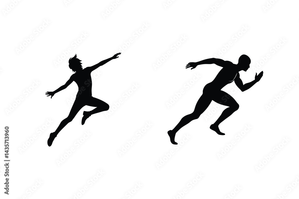Silhouette Of Running And Jumping Athletes On A White Background Vector Art Silhouette Of Running And Jumping Athletes On A White Background Vector Art