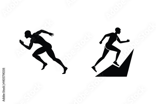 Running Man Silhouette Sprinting And Hill Climbing Graphic Illustration Vector Eps