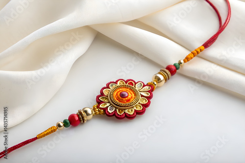 Decorated rakhi on pure white background.