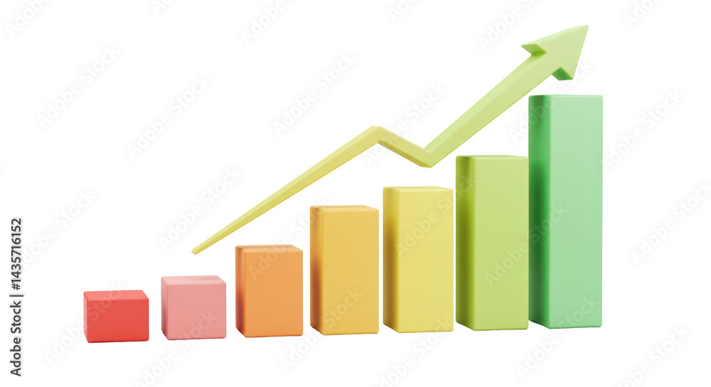 Isolated Growing Bar Graph with Upward Arrow Isolated Growing Bar Graph with Upward Arrow