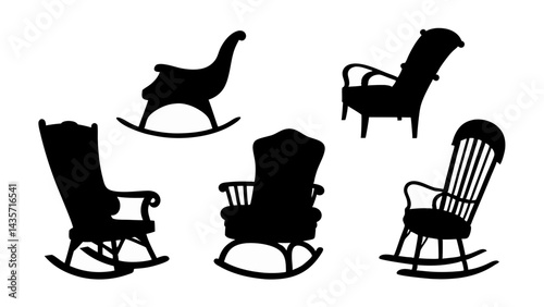 set of chairs silhouette vector on tranparent background