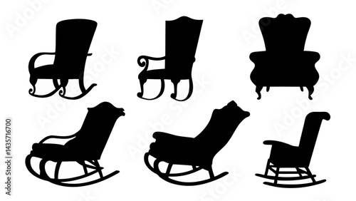 set of chairs silhouette vector on tranparent background