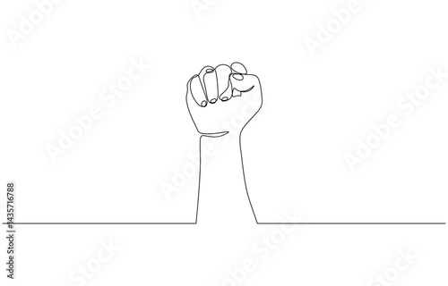 A continuous line drawing of a strong fist being raised to the sky, Continuous line hand clenched fist.one line drawing of hand clenched fist upwards, Fist upwards one continuous line art.