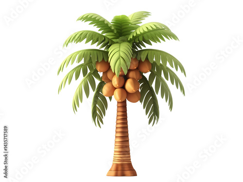 PNG 3d cartoon palm tree with coconuts. cutout, transparent