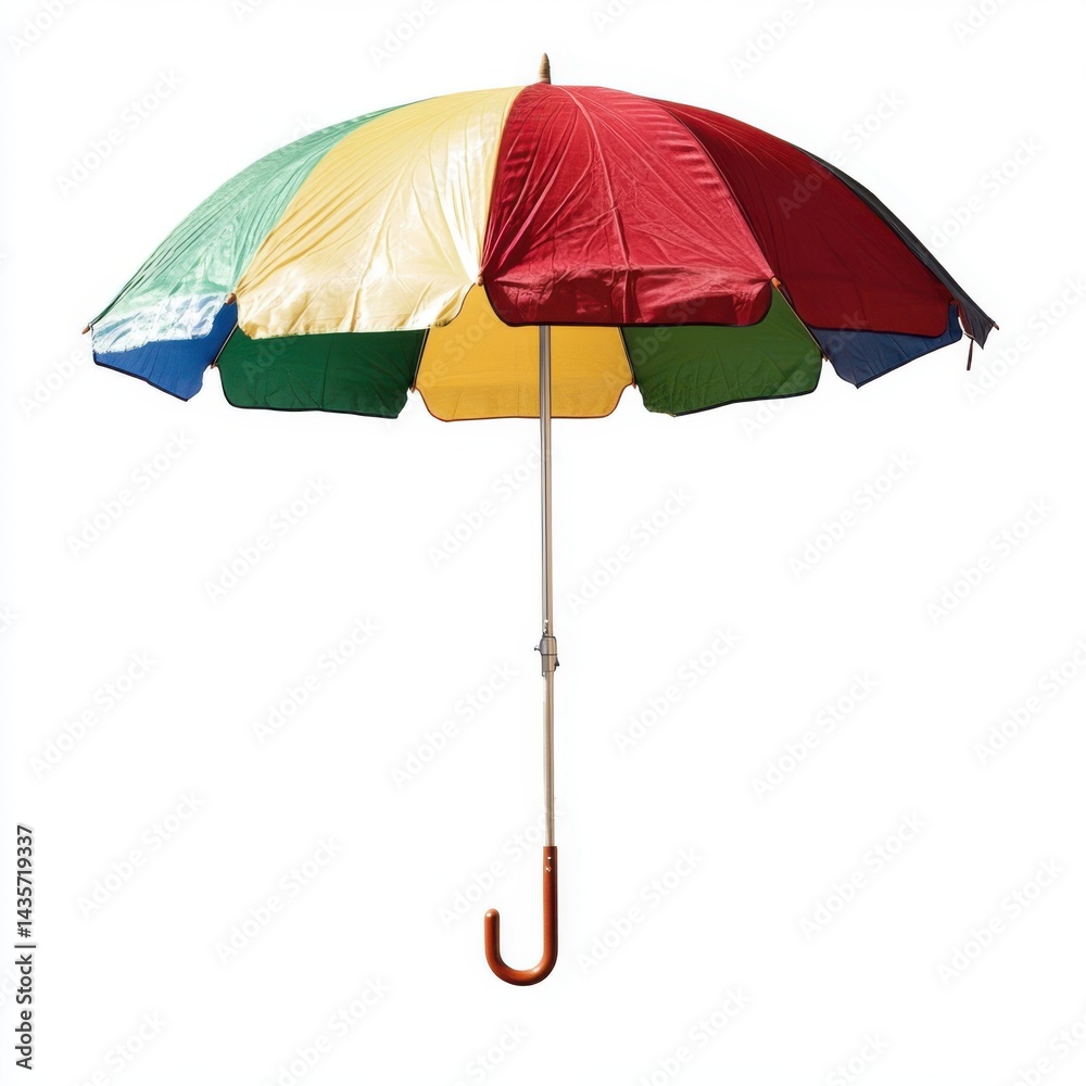 Obraz premium Isolated multicolored umbrella with a silver pole and brown handle