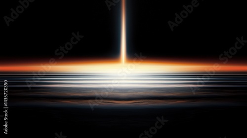 A digital art piece depicting a radiant, glowing line against a dark background, with a gradient of orange and red hues.