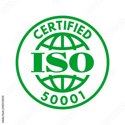 iso 50001 energy management system certified, vector illustration isolated on white background