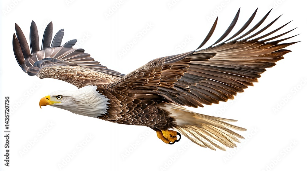 Fototapeta premium Majestic Bald Eagle in Flight Against White Background