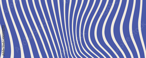 Blue wavy lines abstract background. Trendy psychedelic retro style backdrop. Waves, swirl and twirl pattern.