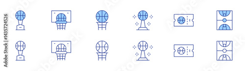 Basketball icon set in two styles, Duotone and Thin Line style. Editable stroke. basketball award, basketball, ticket