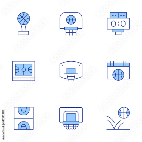 Basketball icons set. Line Duotone style, editable stroke. basketball, calendar, basketball award, basketball court