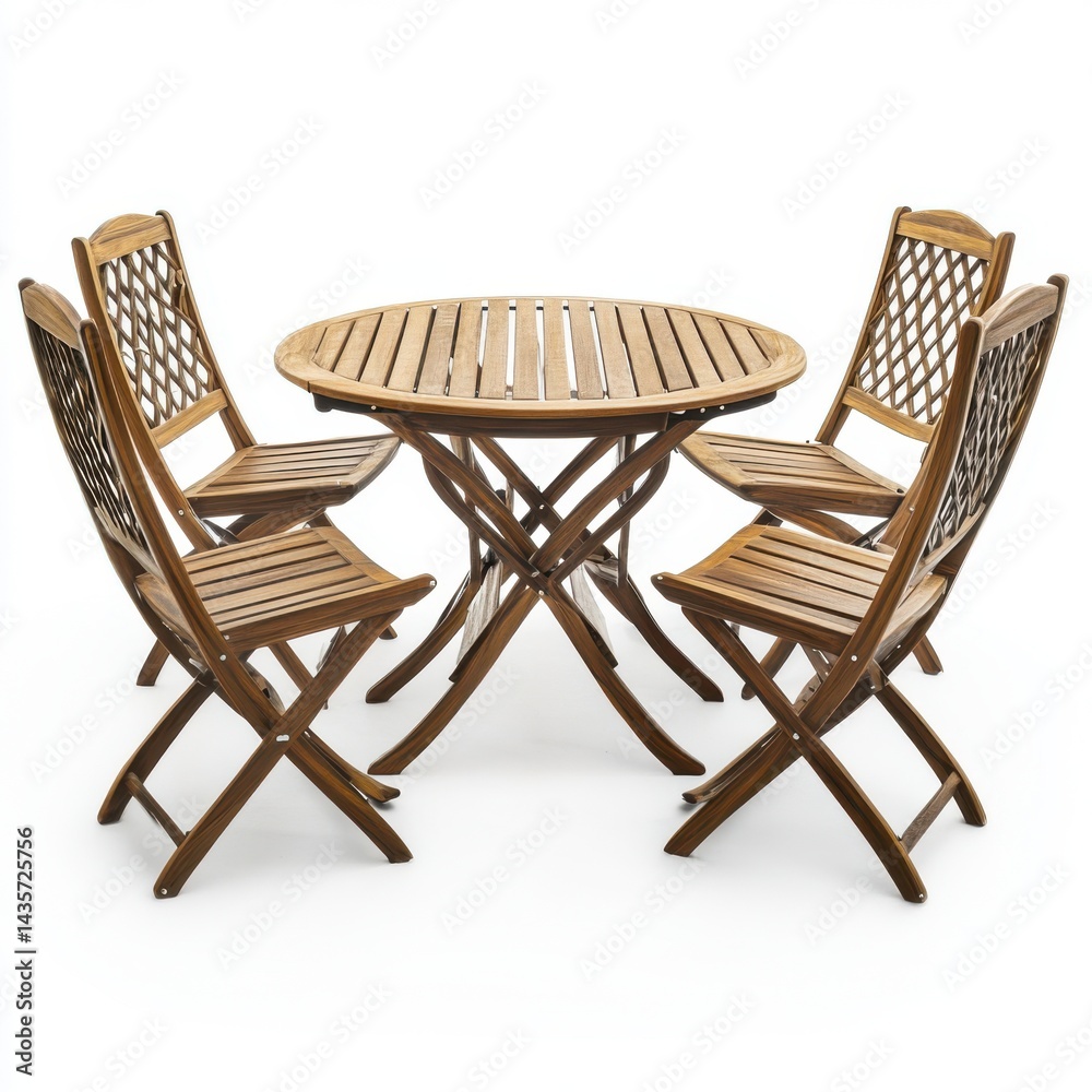 Round wooden table with four chairs on a white background studio Round wooden table with four chairs on a white background studio