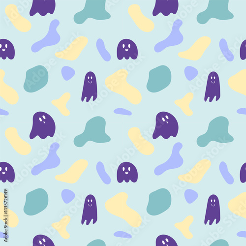 seamless vector pattern with a simple and cartoonish design set against a light blue background