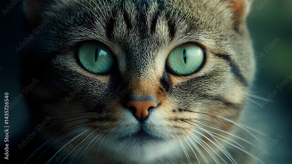 Close Up Portrait of Brown Tabby Cat with Striking Green Eyes Close Up Portrait of Brown Tabby Cat with Striking Green Eyes