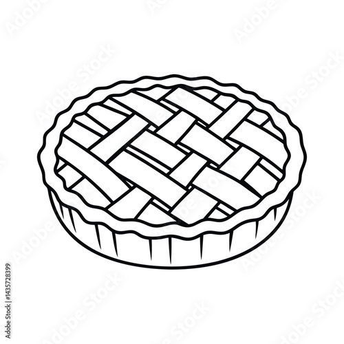 Simple outline illustration of a classic fruit pie with lattice crust black and white