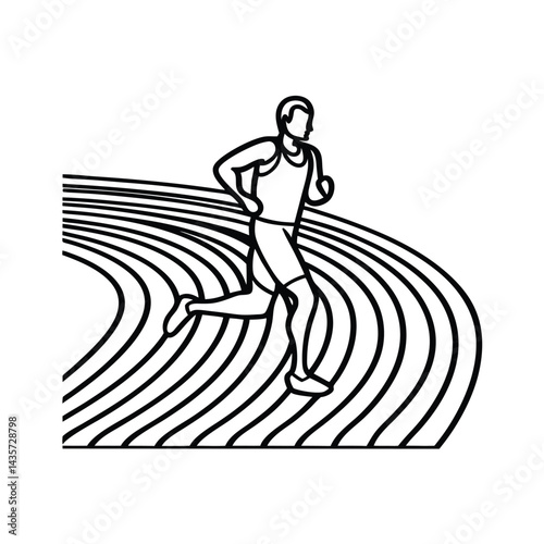 Minimalist line art of a runner on a track field showing athleticism and speed