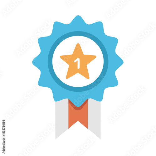 Flat design badge with first place star icon award