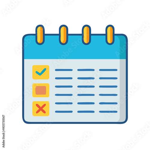 Simple calendar icon with checkmark and schedule items listed
