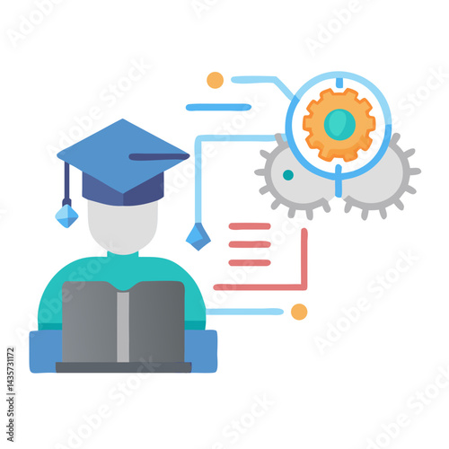 Academic education and technological innovation icon with black background