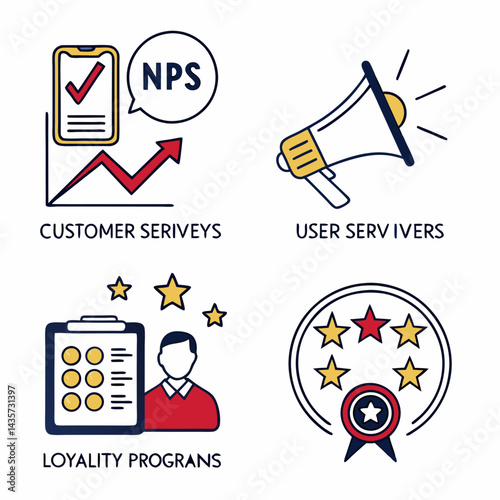Customer Service And Loyalty Program Icons For User Satisfaction Concept