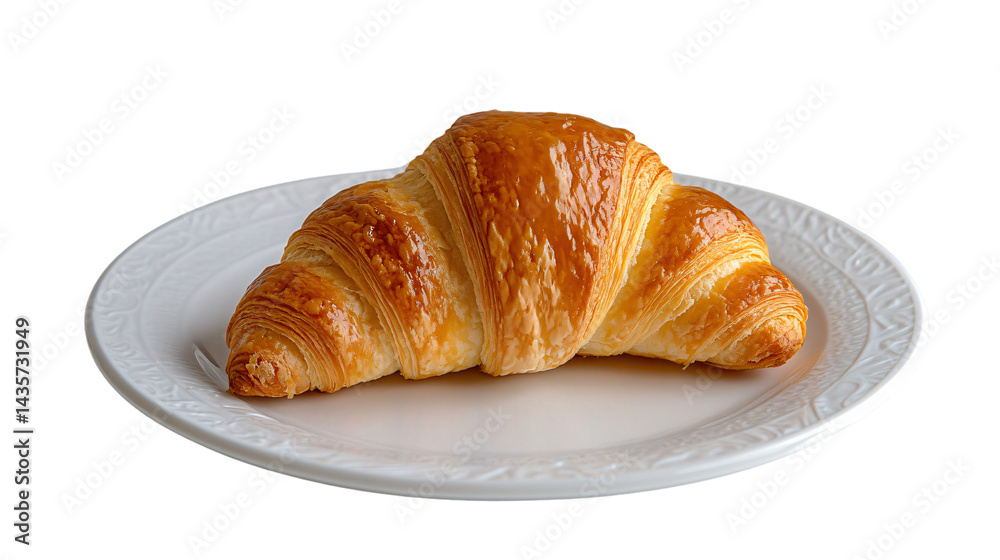 Delicious Croissant on Plate on White Table with Blank White Background Delicious Croissant on Plate on White Table with Blank White Background