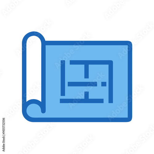 Blue flat blueprint icon on black background illustration