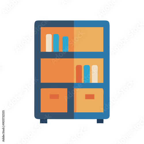 Stylized bookcase illustration featuring a simple flat vector design