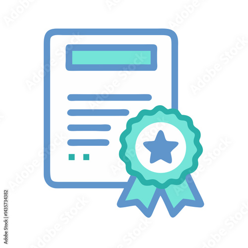 Certificate of achievement with star rosette and ribbon symbol
