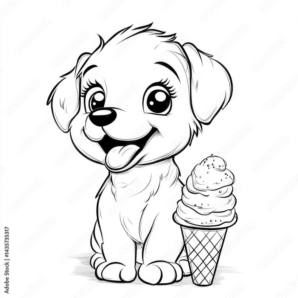 Fototapeta premium Cute puppy smiling with ice cream cone on white background
