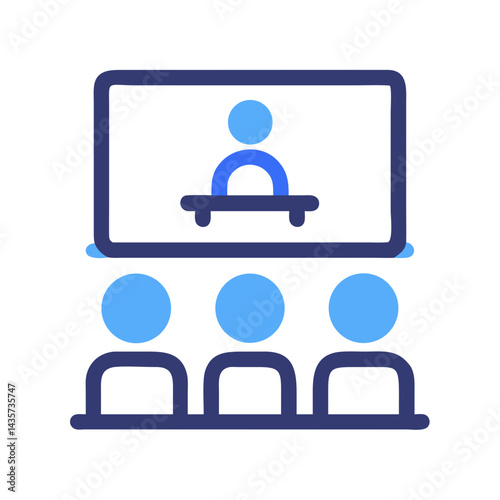 Conference presentation with speaker and audience in flat design