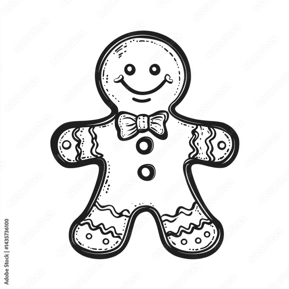 Cute gingerbread man with bow tie and icing decoration on white background Cute gingerbread man with bow tie and icing decoration on white background
