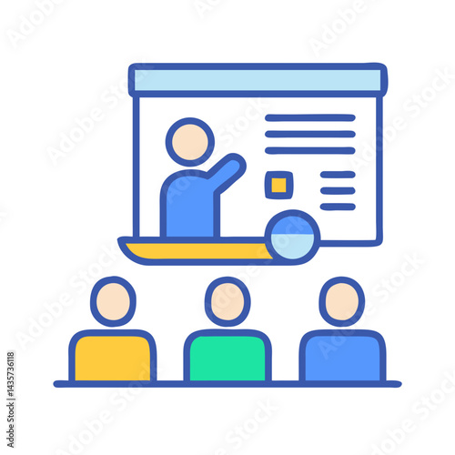 Presentation meeting icon with audience in stylized classroom setup