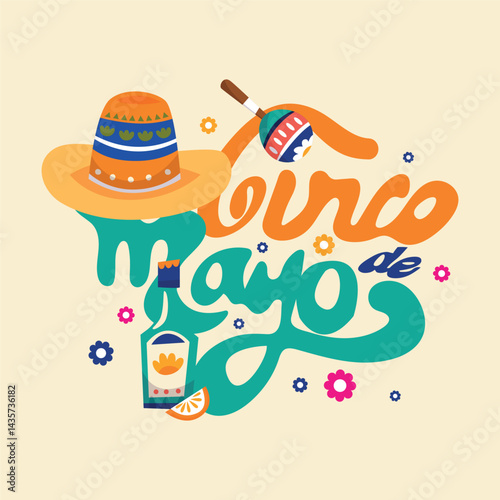 Cinco de mayo writing background. Happy Cinco de mayo. Cinco de mayo celebration. May 5th. Vector illustration design for Poster, Banner, Flyer, Post, Greeting. Mexican holiday.