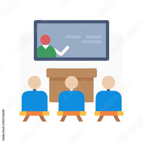Flat illustration of a classroom with teacher and students
