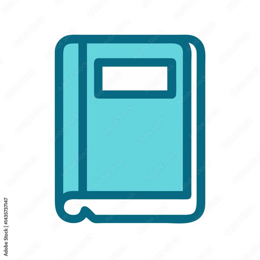 Teal book icon against black background for educational material