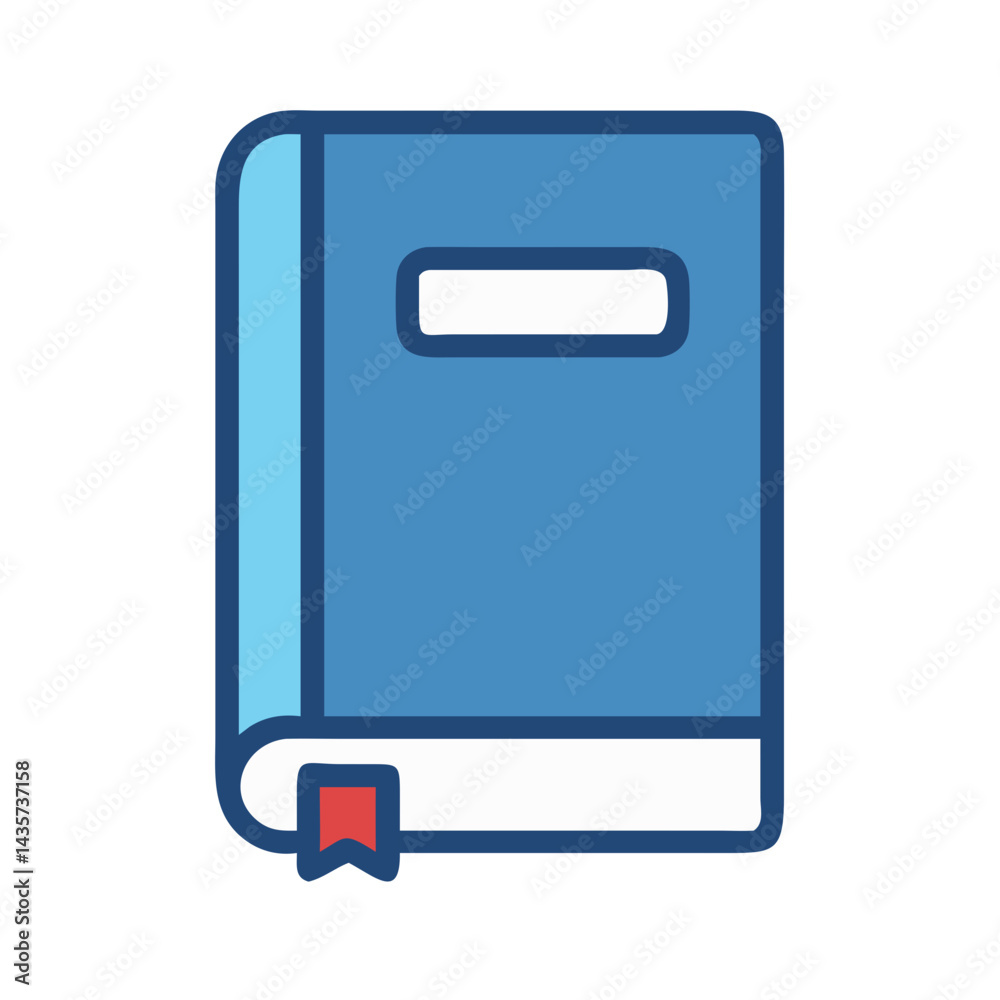 Blue book graphic illustration with red bookmark on black Blue book graphic illustration with red bookmark on black