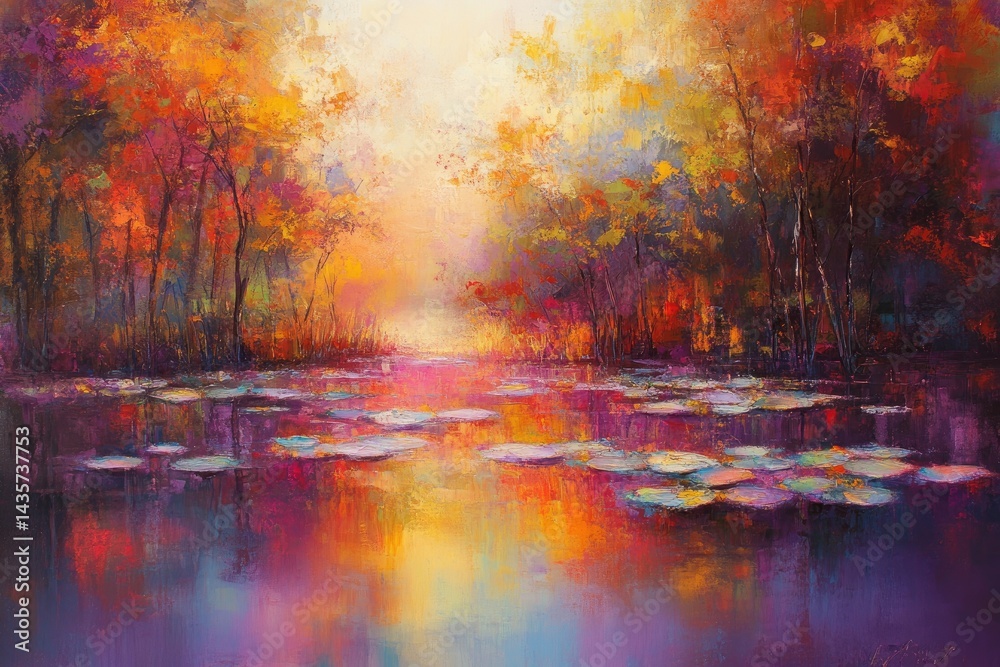 Obraz premium Autumnal pond reflection, vibrant colors