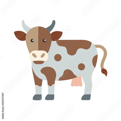 Flat graphic of a dairy cow on black background