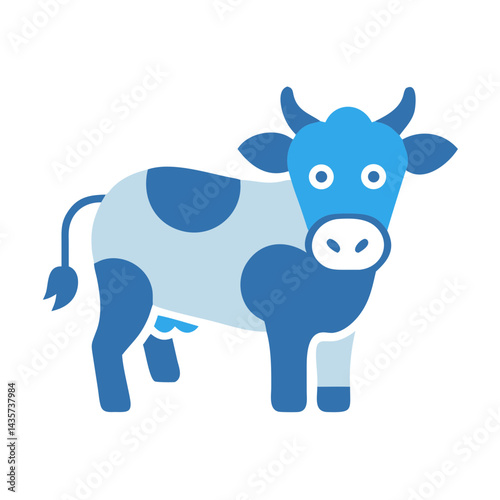 Isolated blue flat design illustration of a spotted cow
