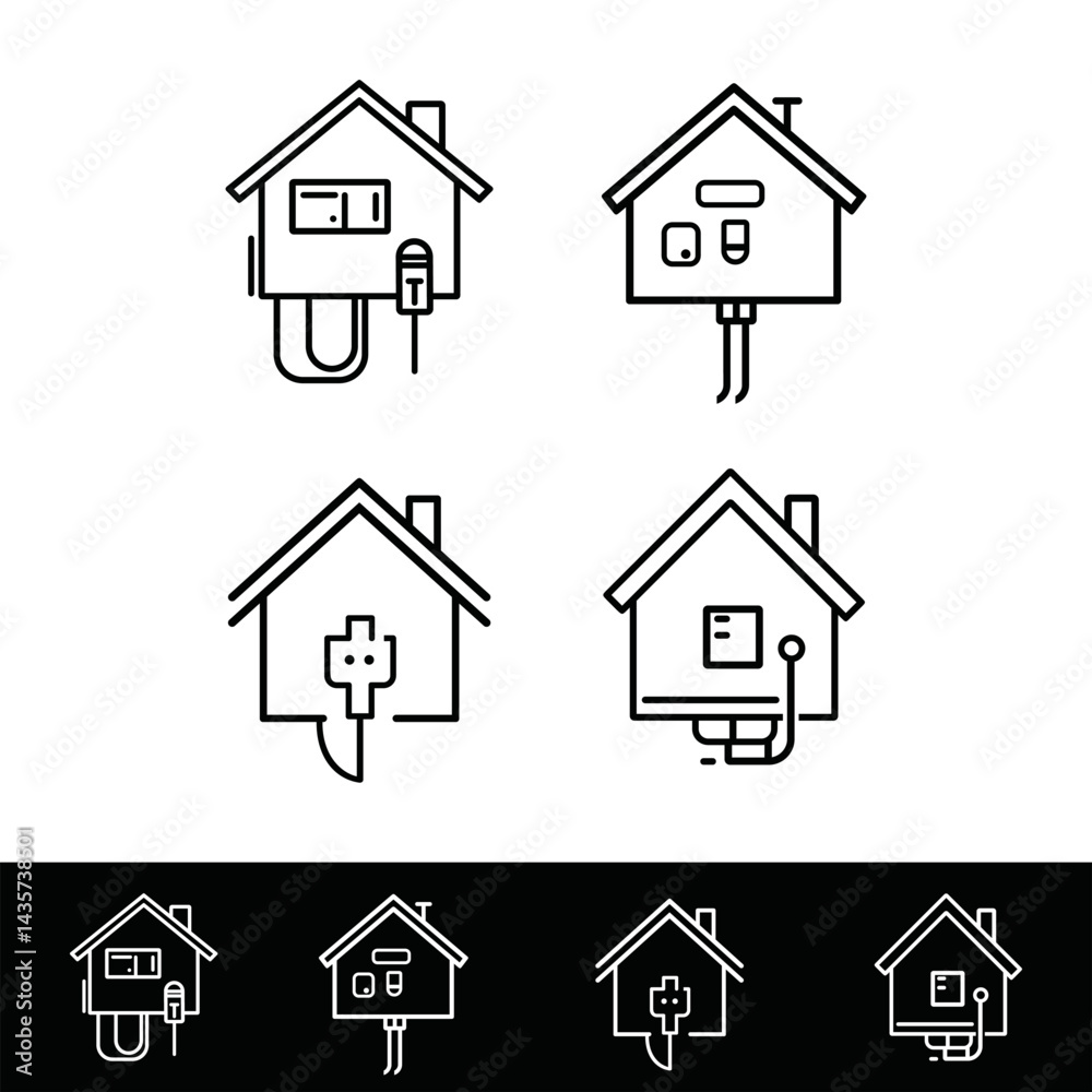 A vector icon set features real estate symbols including house, home, building, and property designs for web and business use A vector icon set features real estate symbols including house, home, building, and property designs for web and business use