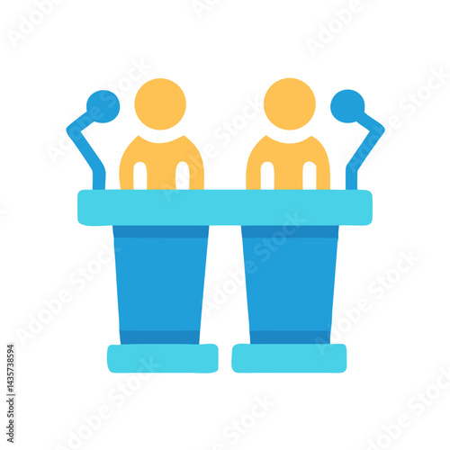 Two abstract speakers on stage giving a presentation