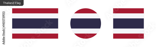 Thailand flag png vector. Thailand Square and round icon isolated on transparent PNG background. Thailand flag icon