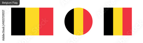 Belgium flag PNG vector. Belgium Square and round icon isolated on transparent PNG background. Belgium flag icon