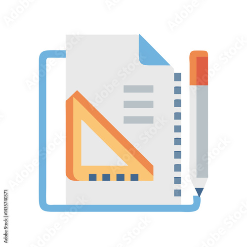 Architectural blueprint paper with ruler and pencil vector icon