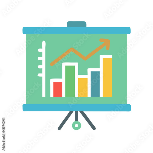 Colorful bar graph presentation board displaying financial growth trends