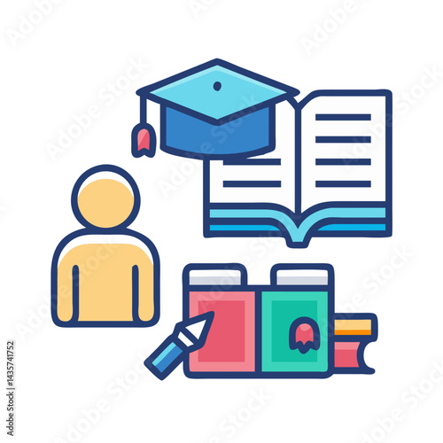 Education and Creativity Graphic on Black Background, Bold Colors