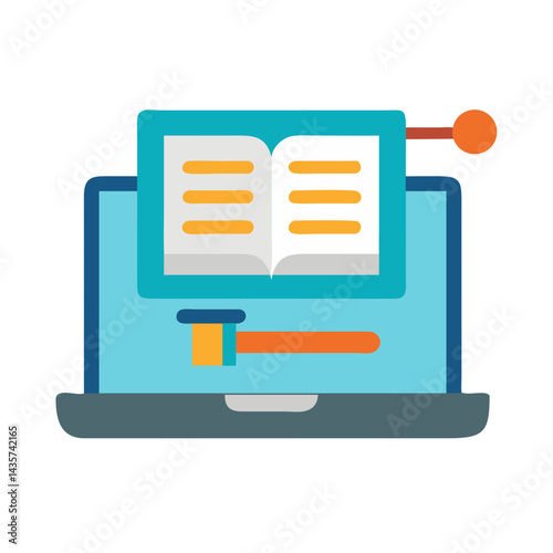 E-learning law with book on laptop icon illustration