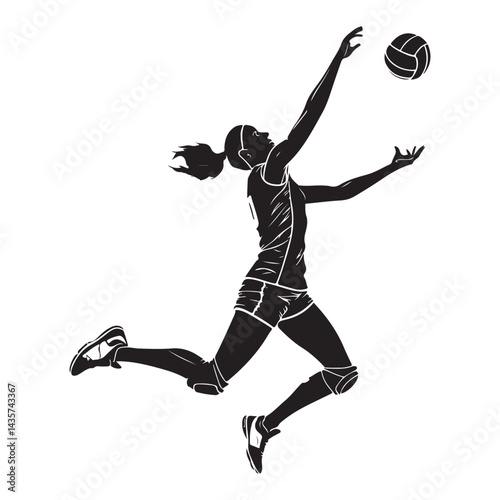 Female Volleyball Player Silhouette Illustration Athletic Action Pose Art